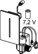 TECE Urinalelektronik in Edelstahl, mit abnehmbarer Batteriehalterung. Der Anschluss für Wasserzufuhr und Sensoren ist sichtbar. Produktdesign mit klaren Linien.